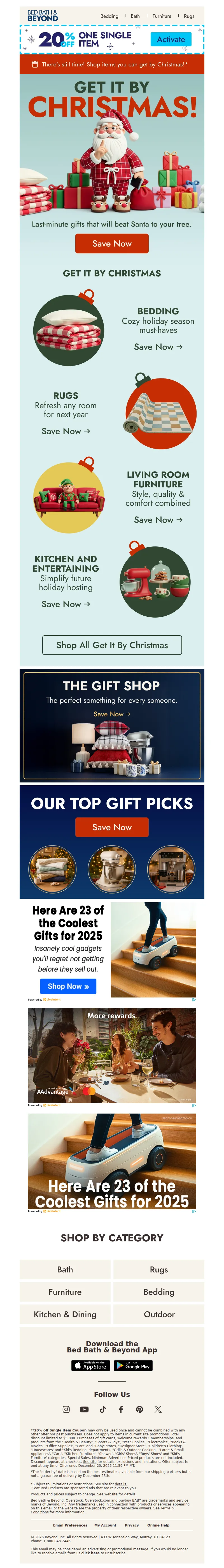 Email screenshot from Bed Bath & Beyond - Hurry! Santa’s almost here 🎅