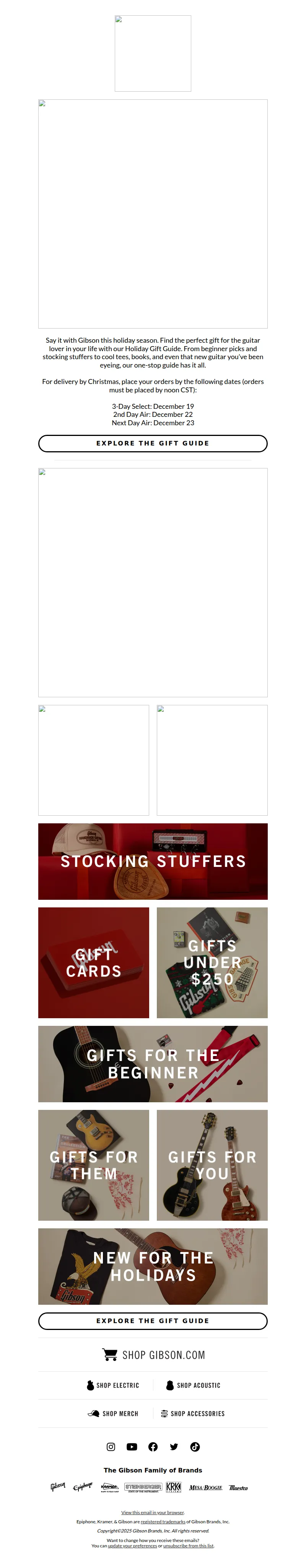 Email screenshot from Gibson - LAST CALL: Get your gifts now 🚨