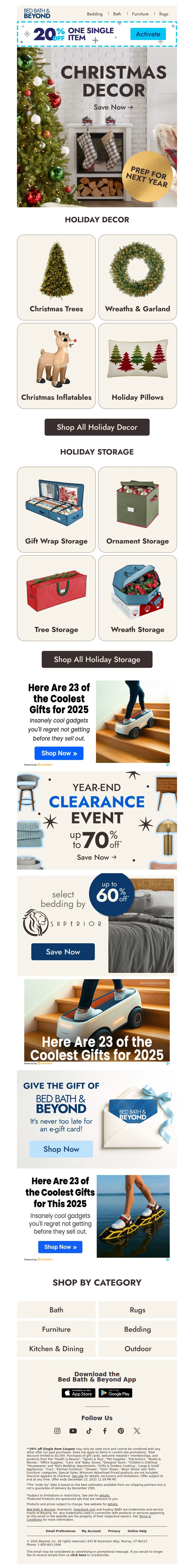 Email screenshot from Bed Bath & Beyond - Get ready for next year🎄