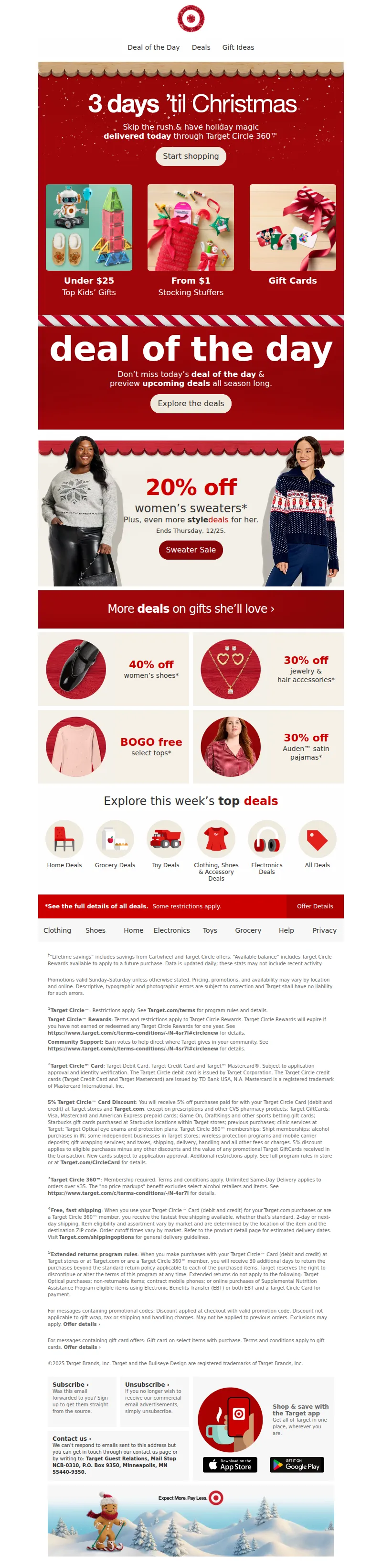 Email screenshot from Target - 3 days ’til Christmas: get great gifts delivered today 🎁