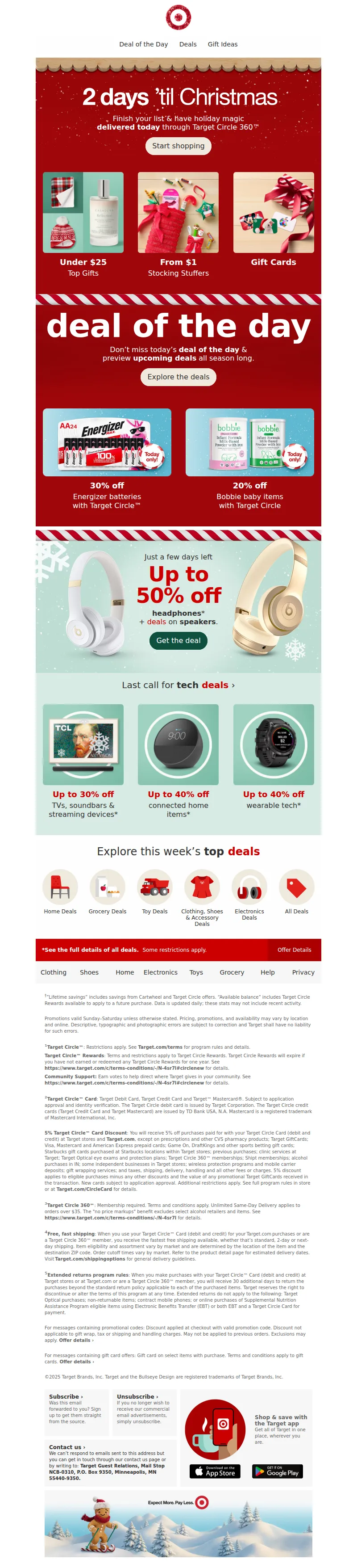 Email screenshot from Target - 2 days ’til Christmas: let's finish up your list 🎁