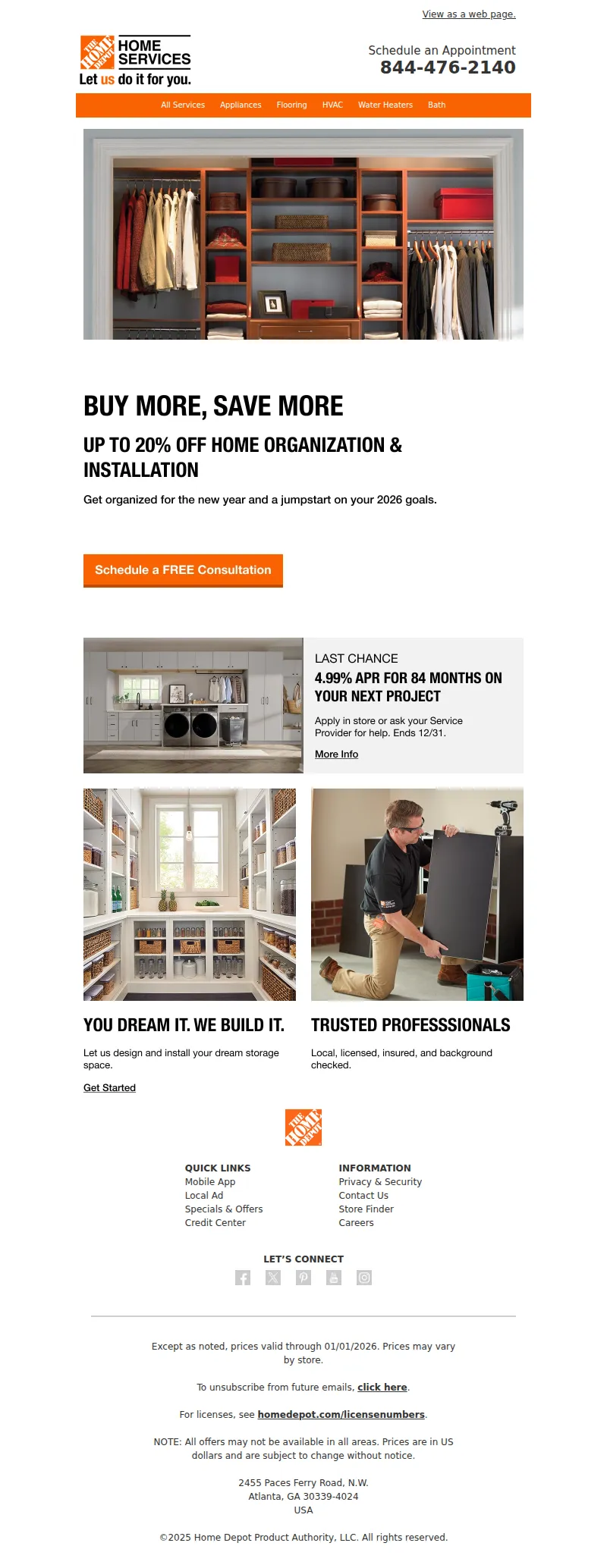 Email screenshot from The Home Depot - Save on storage solutions for the new year.
