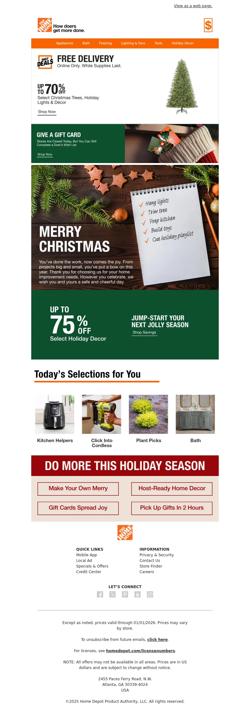 Email screenshot from The Home Depot - To Our Doers: Merry Christmas 🎄💌