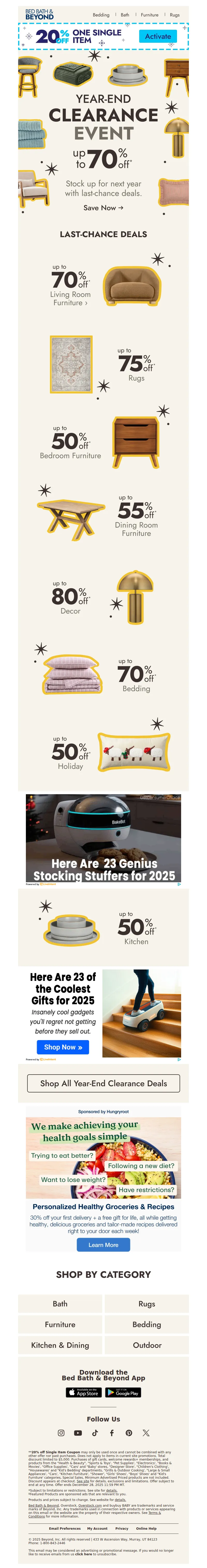 Email screenshot from Bed Bath & Beyond - Get set for 2026—save up to 70% 🥳