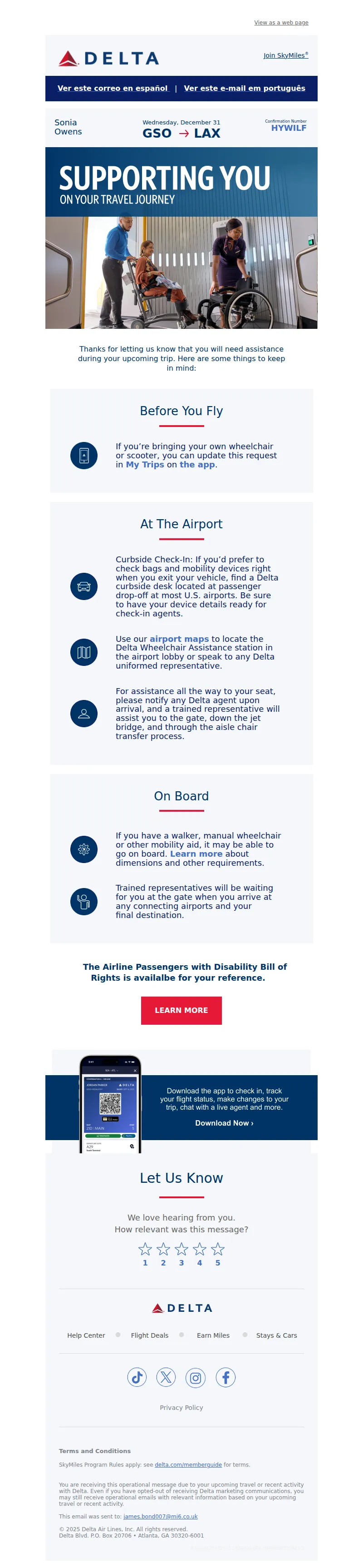 Email screenshot from Delta Air Lines - Traveling With A Wheelchair? Tips For Your Trip
