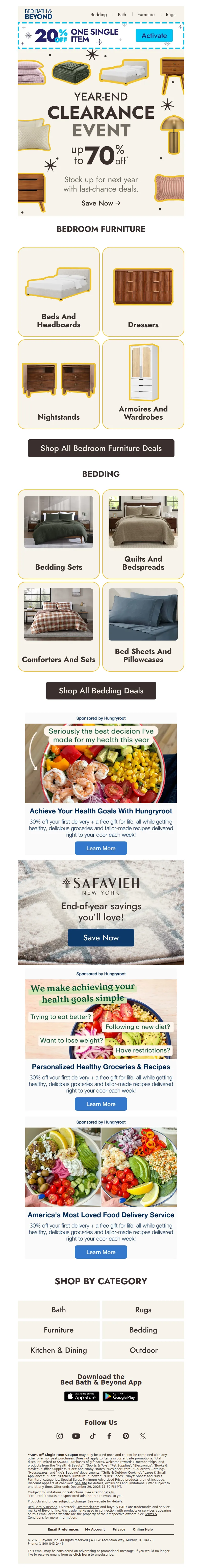 Email screenshot from Bed Bath & Beyond - Your bedroom refresh starts with up to 70% off 🛌🌙