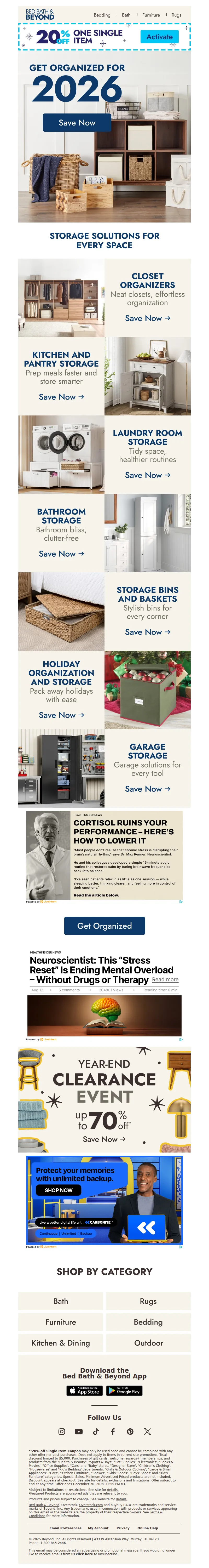 Email screenshot from Bed Bath & Beyond - New year, newly organized home ✨