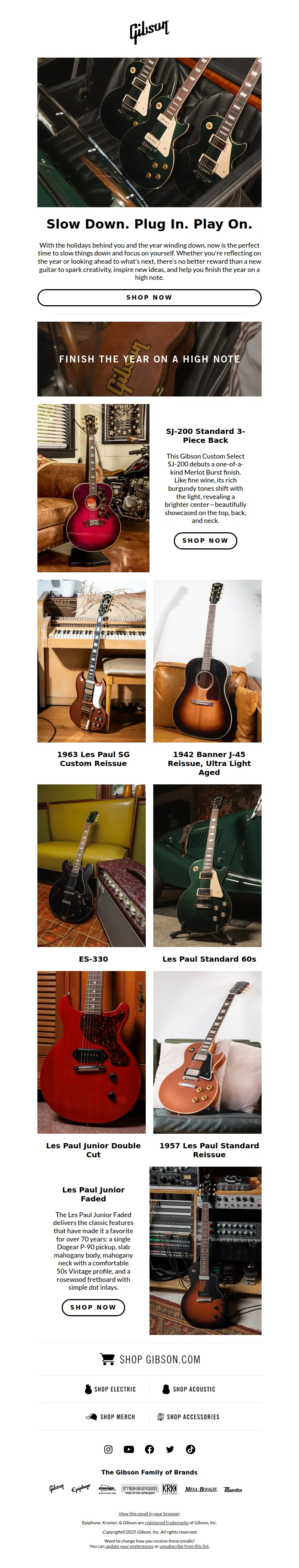 Email screenshot from Gibson - End the year inspired