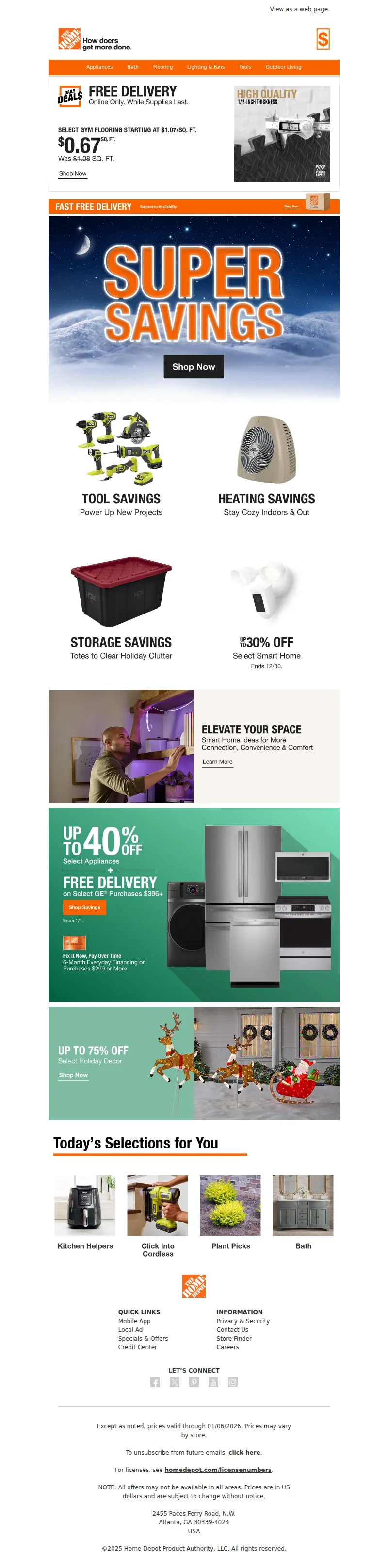Email screenshot from The Home Depot - π UP TO 75% OFF π
