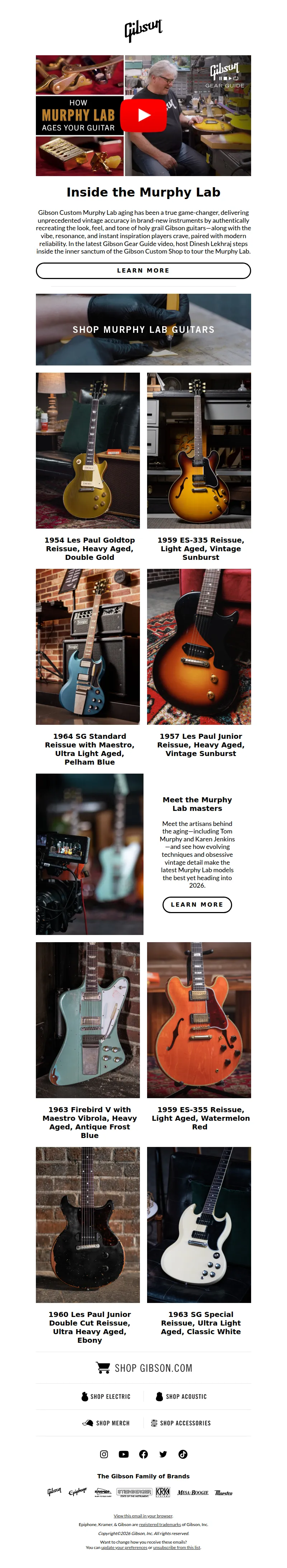 Email screenshot from Gibson - Tour the Murphy Lab with the Gibson Gear Guide
