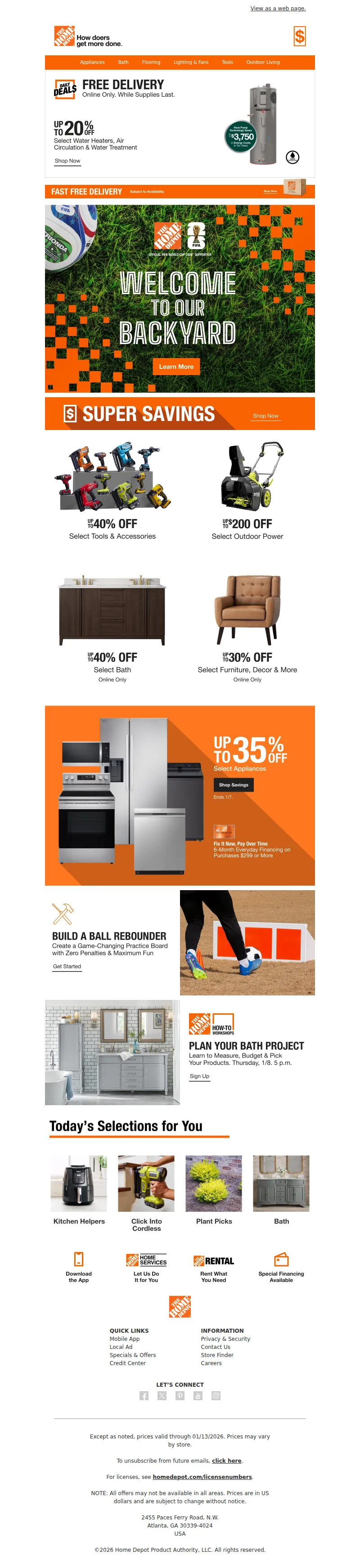 Email screenshot from The Home Depot - UP TO 40% OFF // UP TO $200 OFF