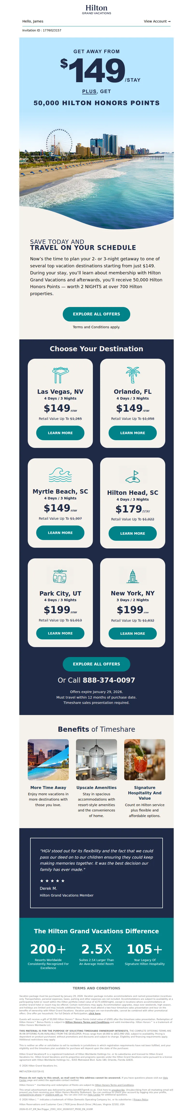 Email screenshot from Hilton Grand Vacations - 🏖️Getaway Deals For You From JUST $149