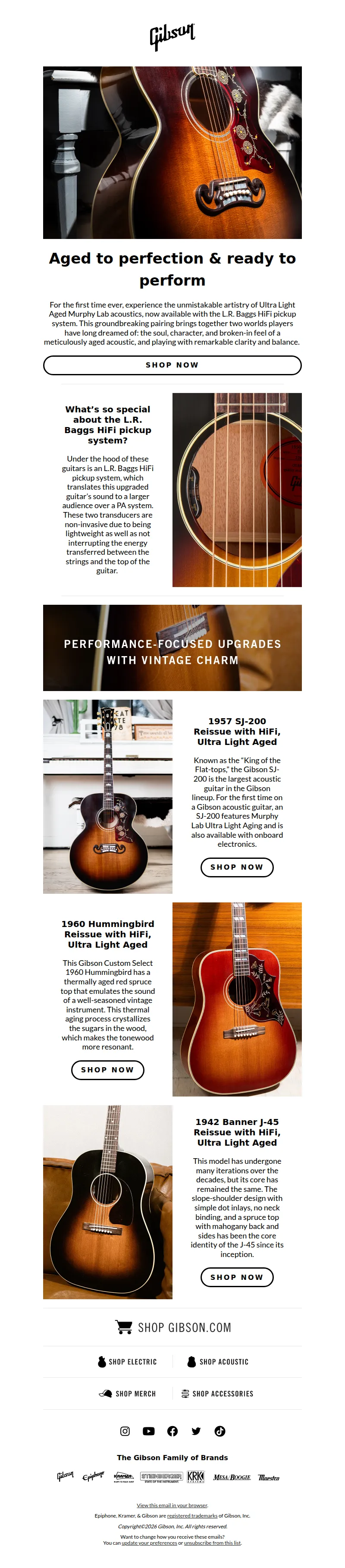 Email screenshot from Gibson - Vintage feel, stage ready