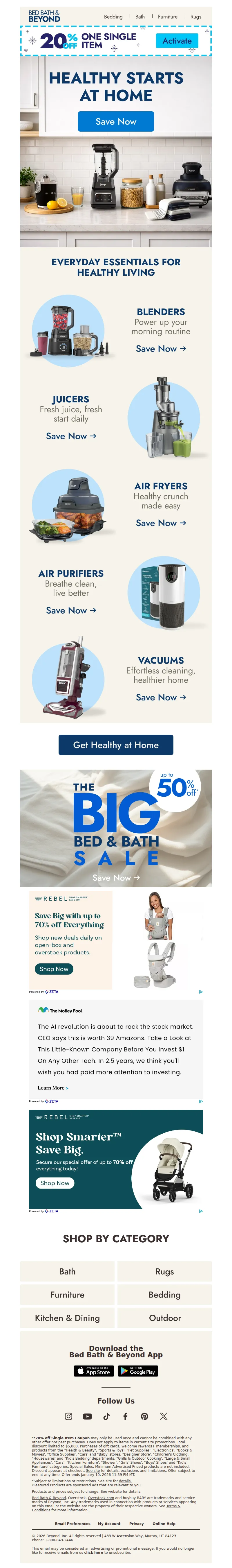 Email screenshot from Bed Bath & Beyond - Healthy starts at home ✨🌿