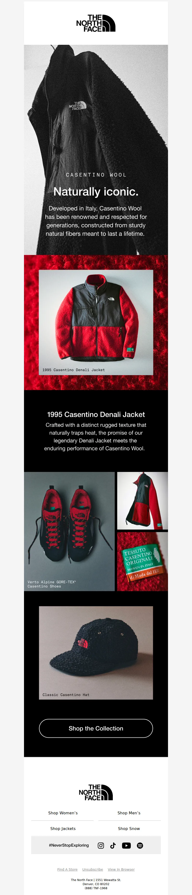 Email screenshot from The North Face - The Denali, now in Casentino Wool.