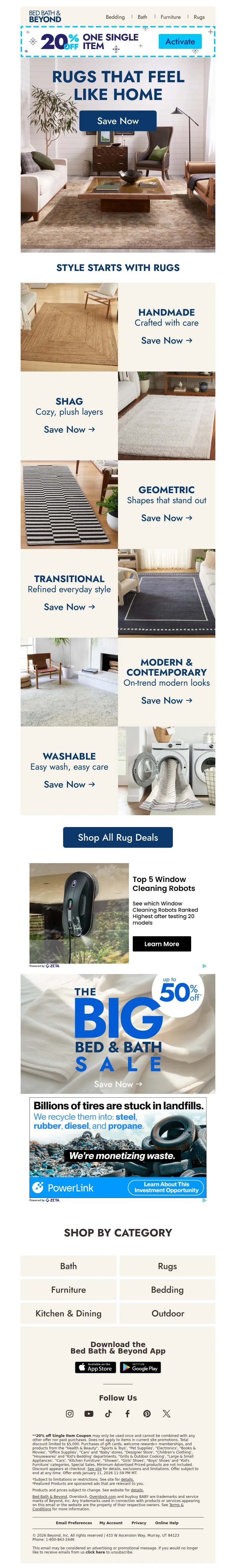 Email screenshot from Bed Bath & Beyond - Rugs that bring every room together