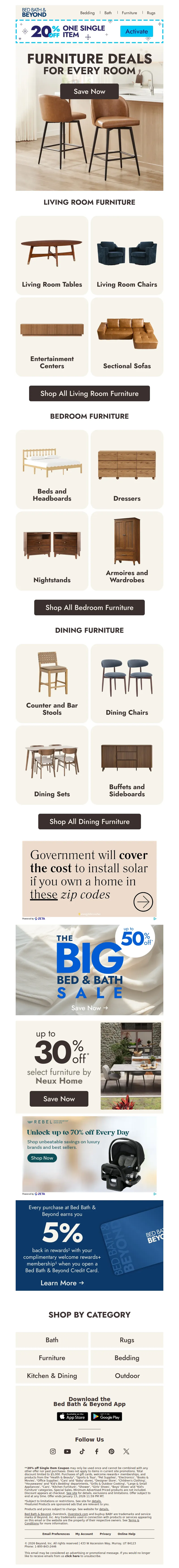 Email screenshot from Bed Bath & Beyond - Furniture deals you can’t miss 🪑