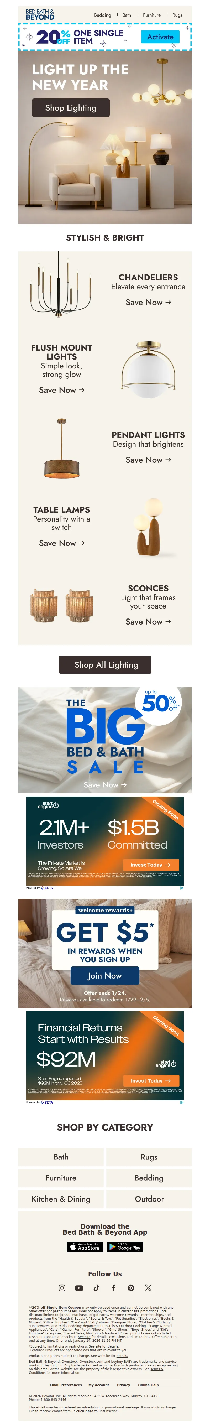 Email screenshot from Bed Bath & Beyond - Brighten your new year ✨💡