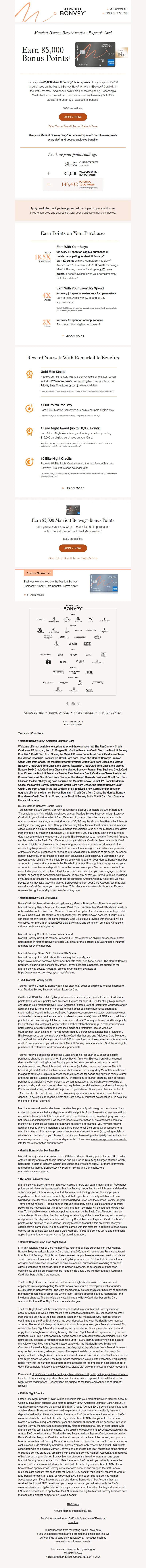 Email screenshot from Marriott Bonvoy - Mr. Bond, Earn a Welcome Offer! Plus, Enjoy Gold Elite Status.