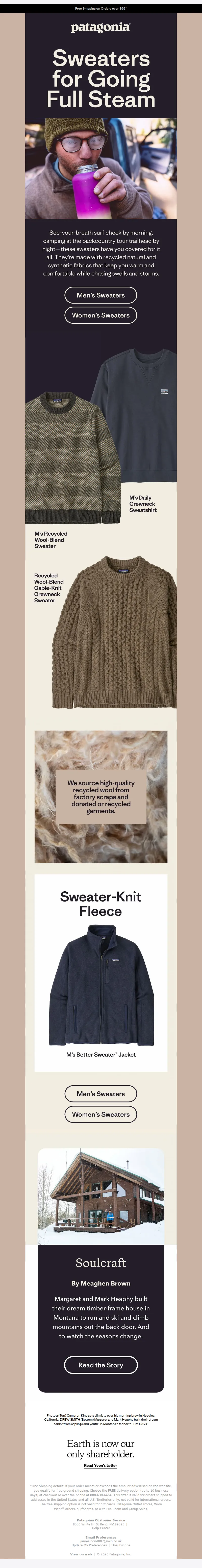 Email screenshot from Patagonia - Coast-to-crag-to-mountain sweaters