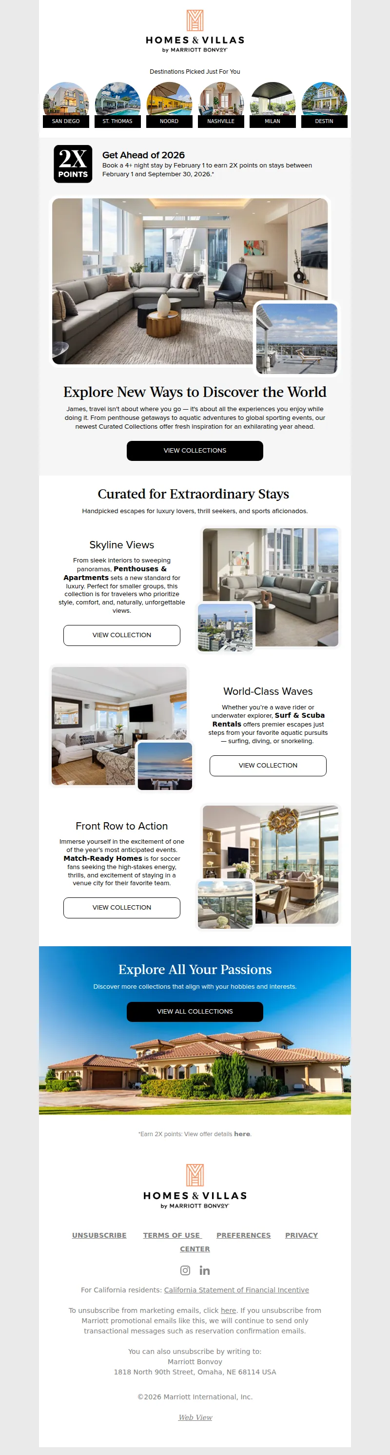 Email screenshot from Homes & Villas By Marriott Bonvoy - New collections for travelers like you