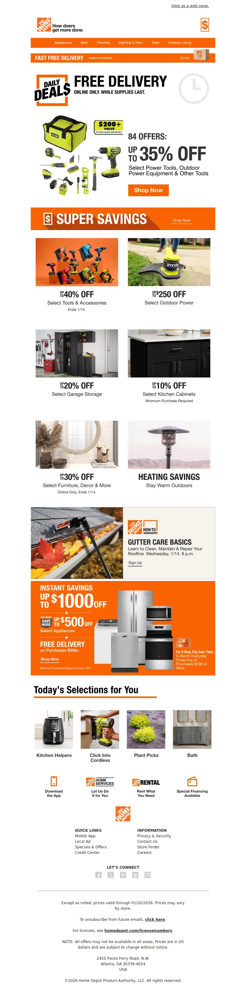 Email screenshot from The Home Depot - 10 ⮕ 20 ⮕ 30 ⮕ Up to 40% Off Inside