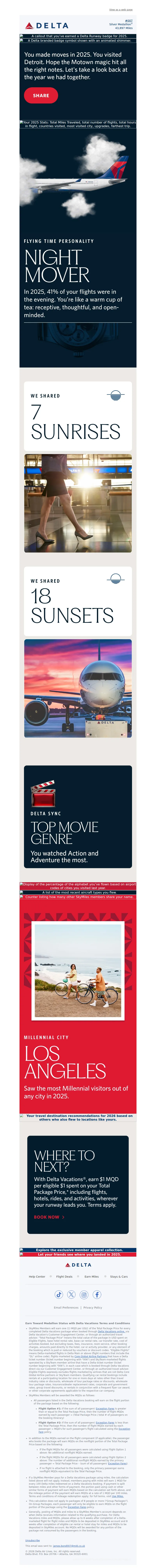 Email screenshot from Delta Air Lines - You Made Moves In 2025: Here’s Your SkyMiles Runway