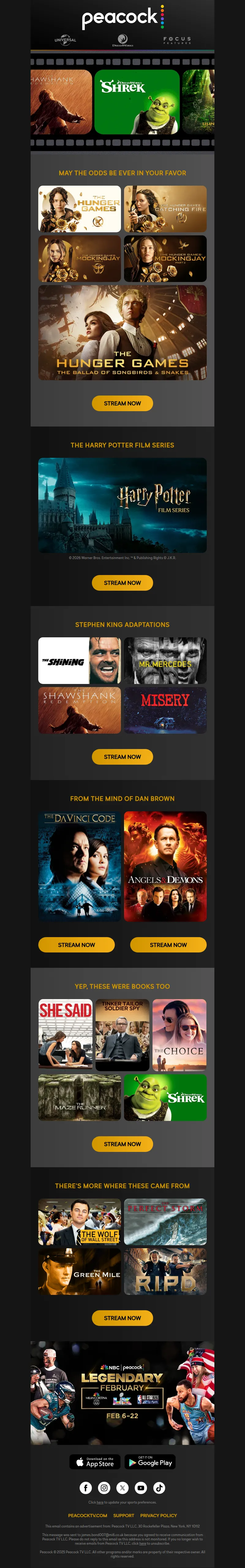 Email screenshot from Peacock - Books Gone Hollywood 📖🎬