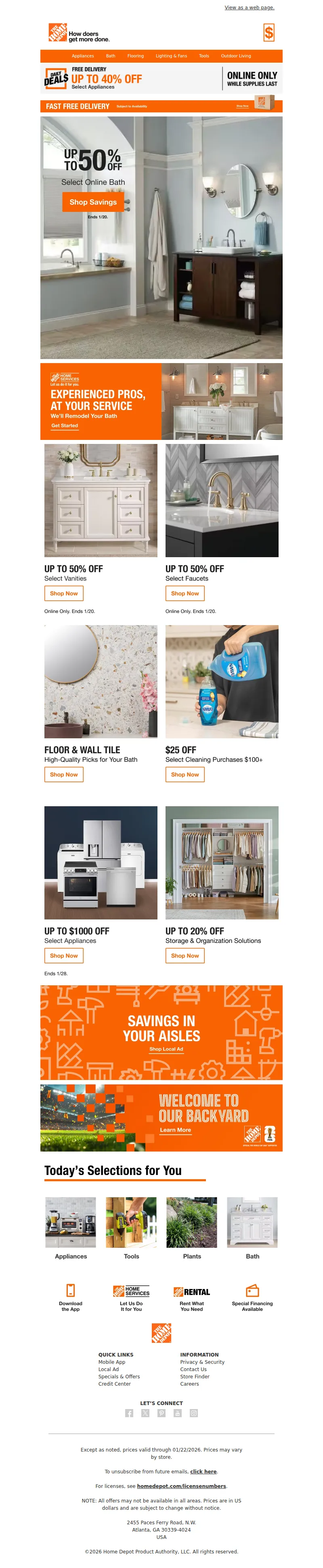 Email screenshot from The Home Depot - Up to 50% Off 🧽 Soak Up Bath Style™