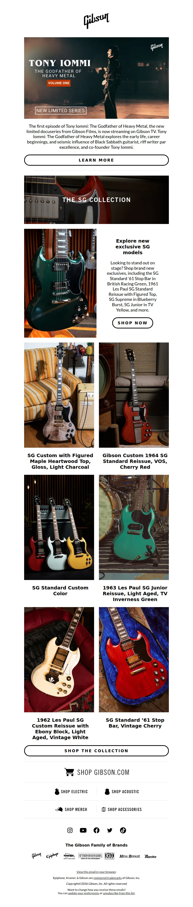 Email screenshot from Gibson - Stream the first episode of Tony Iommi: The Godfather of Heavy Metal