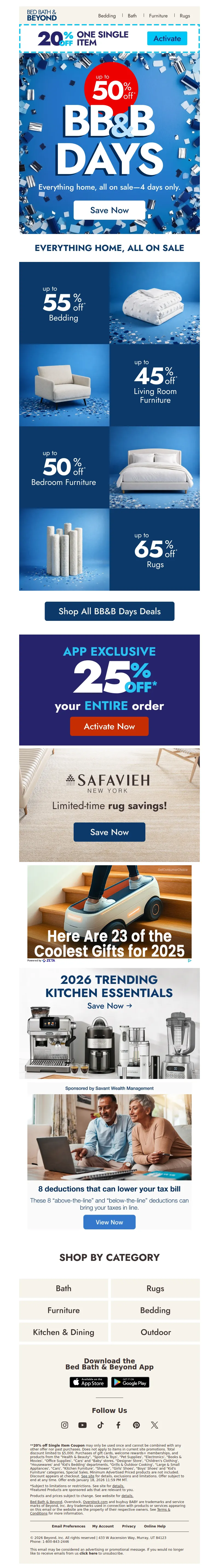 Email screenshot from Bed Bath & Beyond - 4 days. All home on sale. Up to 50% off π‘