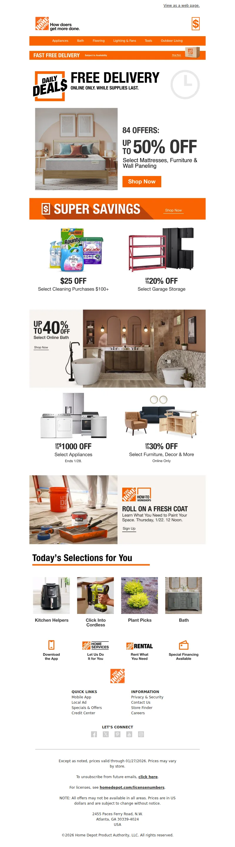 Email screenshot from The Home Depot - Up to $1000 Off Right This Way ⮕
