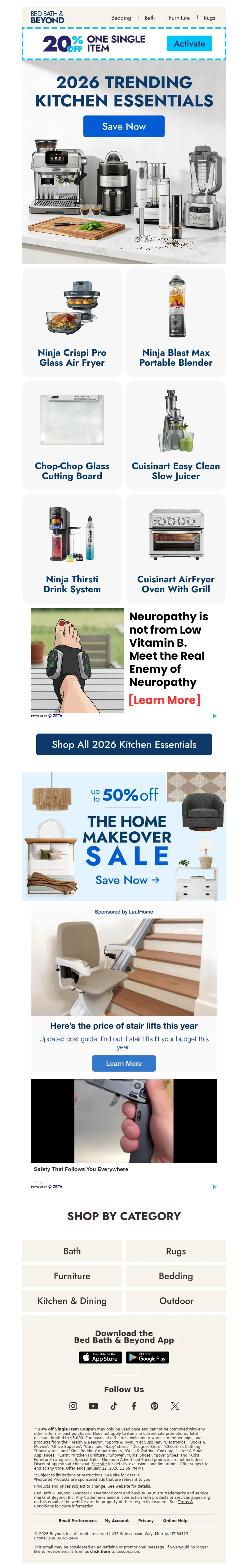 Email screenshot from Bed Bath & Beyond - Trending now: 2026 kitchen must-haves 🔥