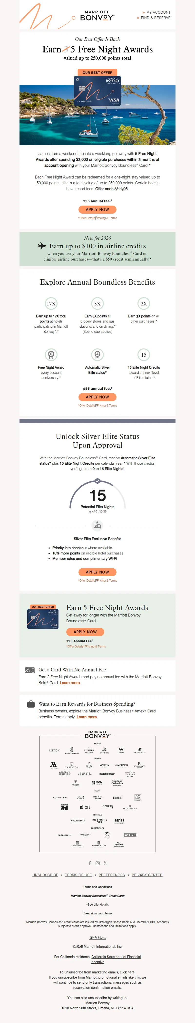 Email screenshot from Marriott Bonvoy - Our Best Offer of the Year is Here