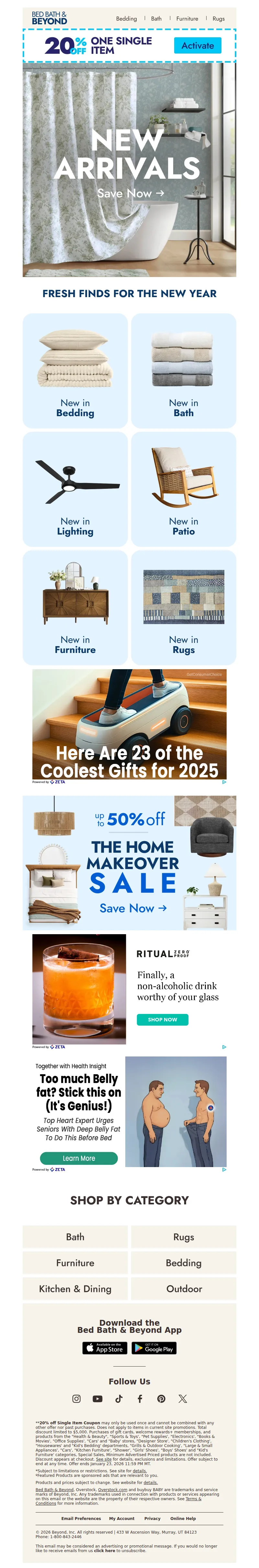 Email screenshot from Bed Bath & Beyond - Just in: New arrivals for the new year 🆕✨