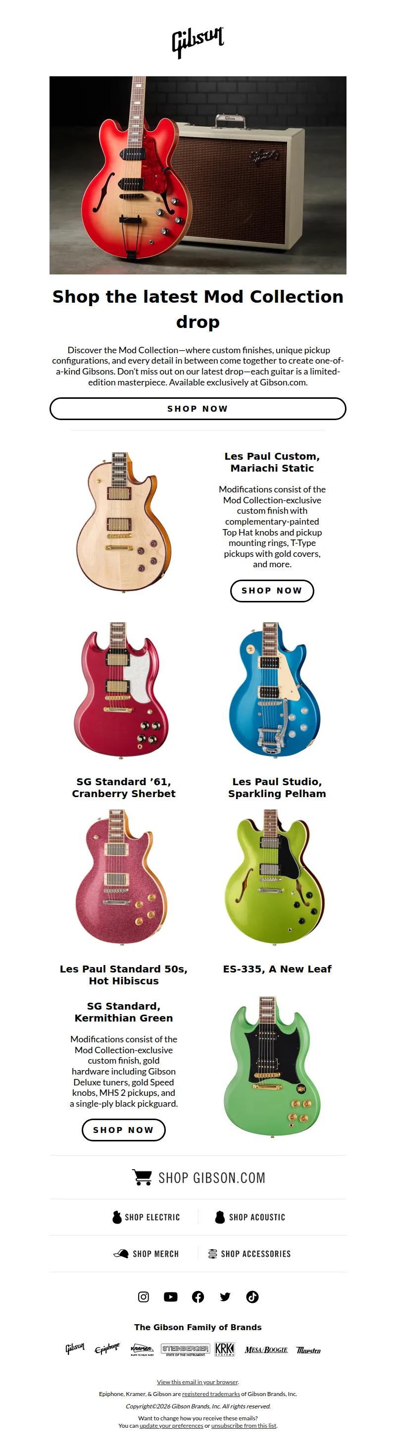 Email screenshot from Gibson - The newest Mod drop is live