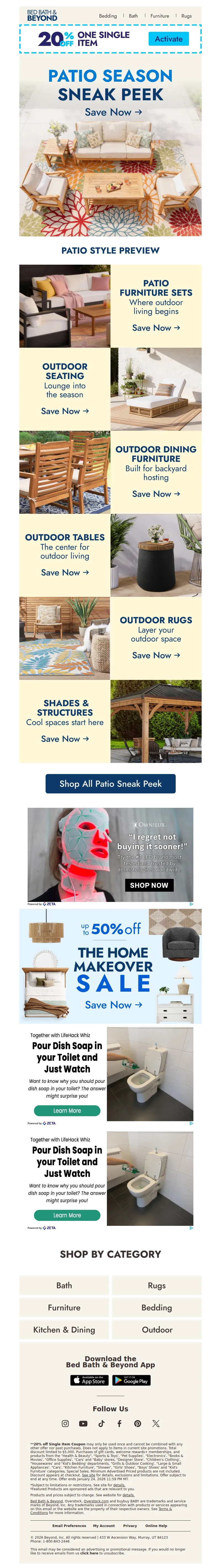 Email screenshot from Bed Bath & Beyond - Patio sneak peek 👀☀️