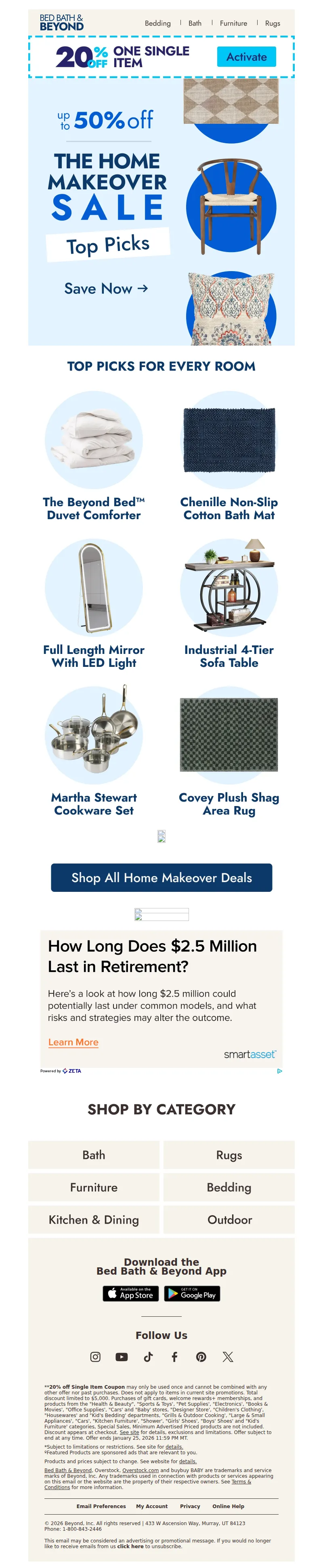 Email screenshot from Bed Bath & Beyond - Up to 50% off favorites for every room
