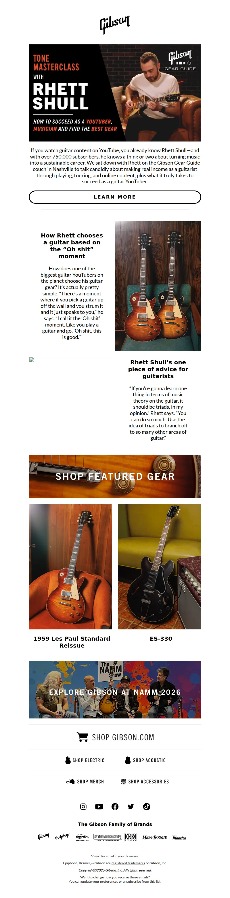 Email screenshot from Gibson - How Rhett Shull built a real career in guitar