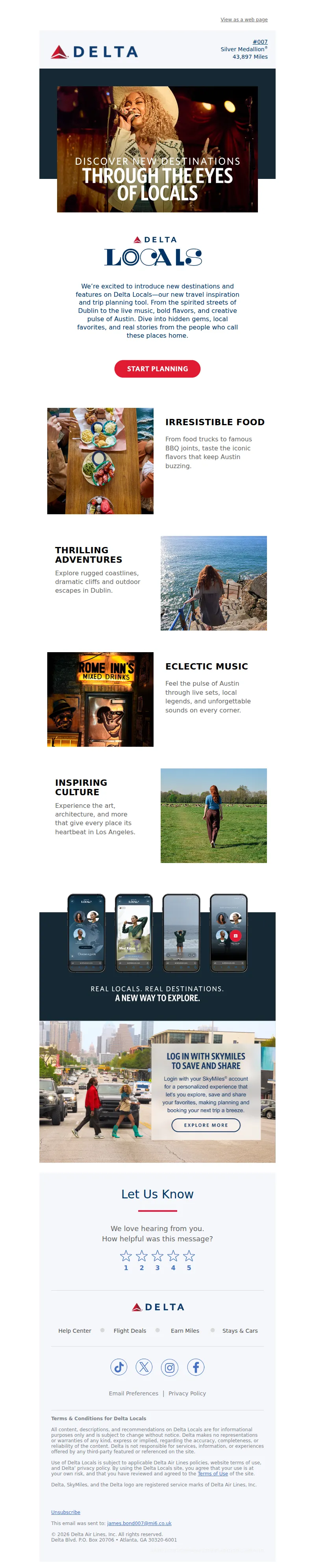 Email screenshot from Delta Air Lines - Unlock Global Hidden Gems With Delta Locals