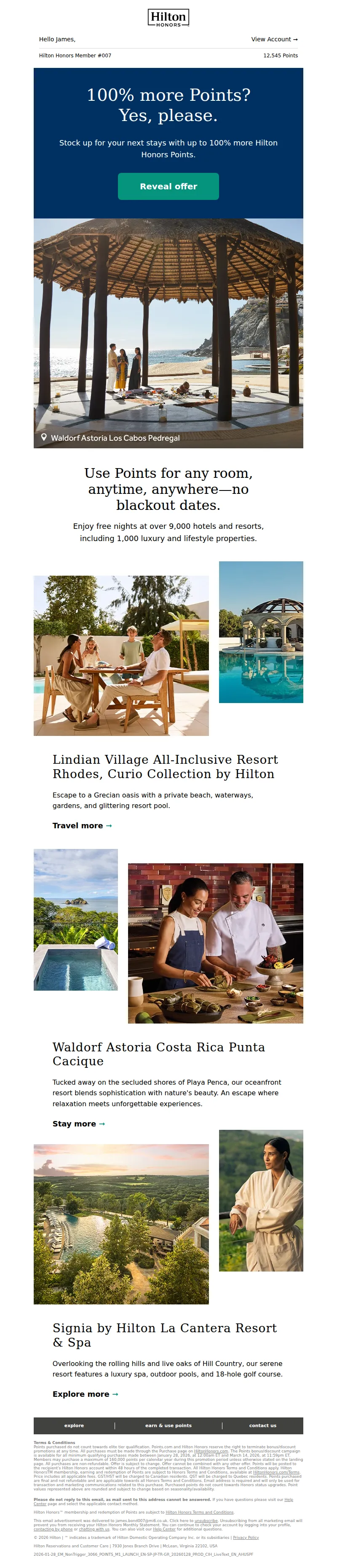 Email screenshot from Hilton Honors - It's here: your mystery Bonus Points.