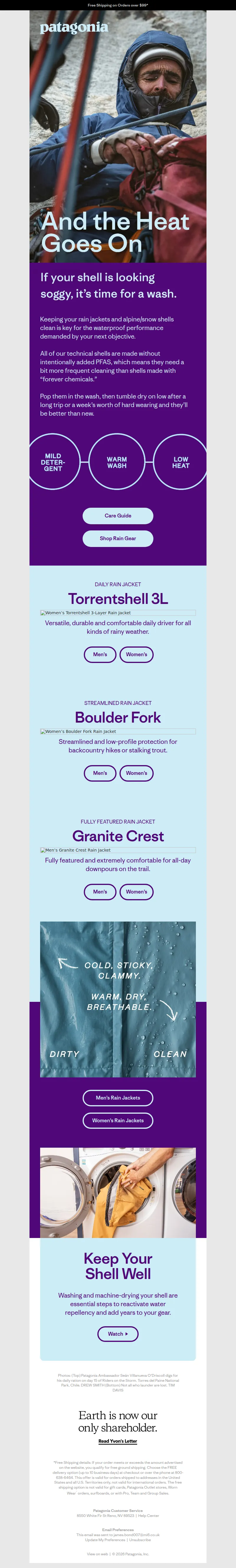 Email screenshot from Patagonia - It’s good to wash your shells