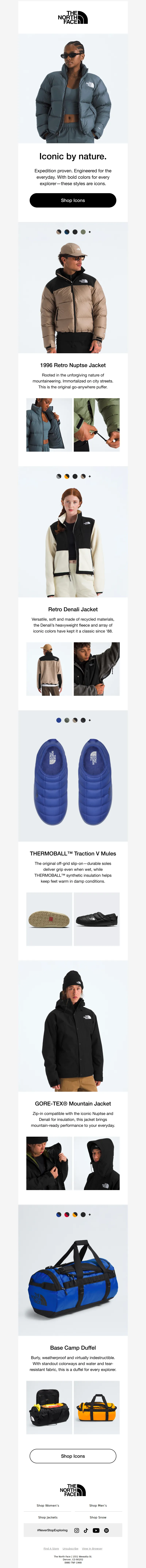 Email screenshot from The North Face - Discover our most iconic gear