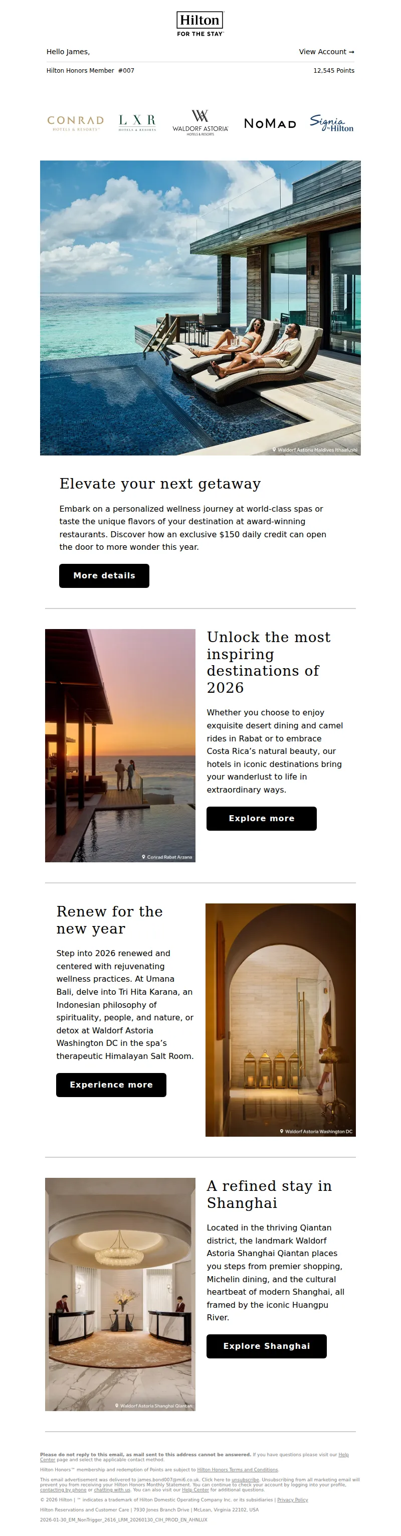 Email screenshot from Hilton Honors - An exclusive daily credit just for you