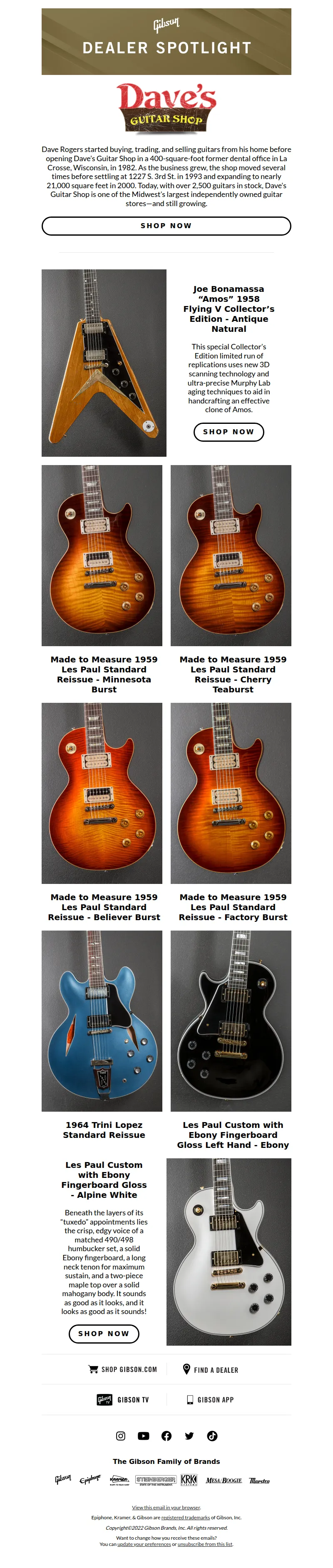 Email screenshot from Gibson - Dealer Spotlight: Dave’s Guitars