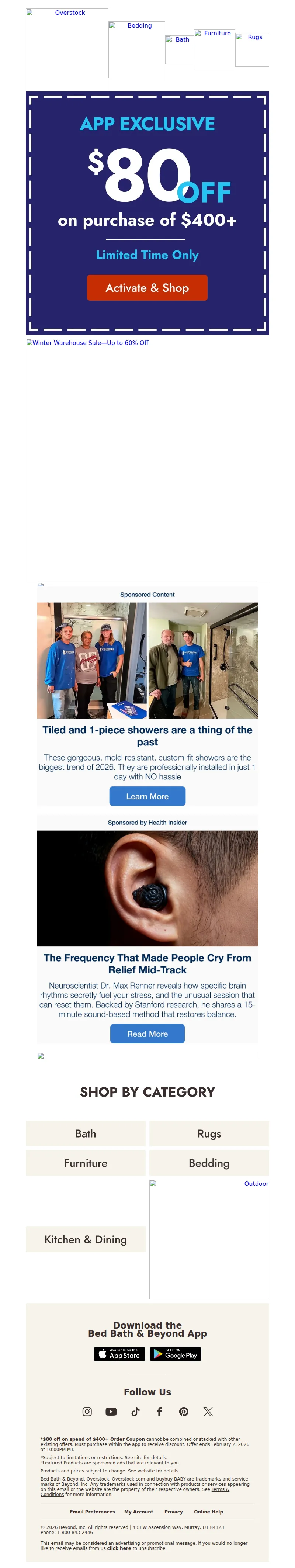 Email screenshot from Bed Bath & Beyond - Don’t miss $80 Off $400—app only