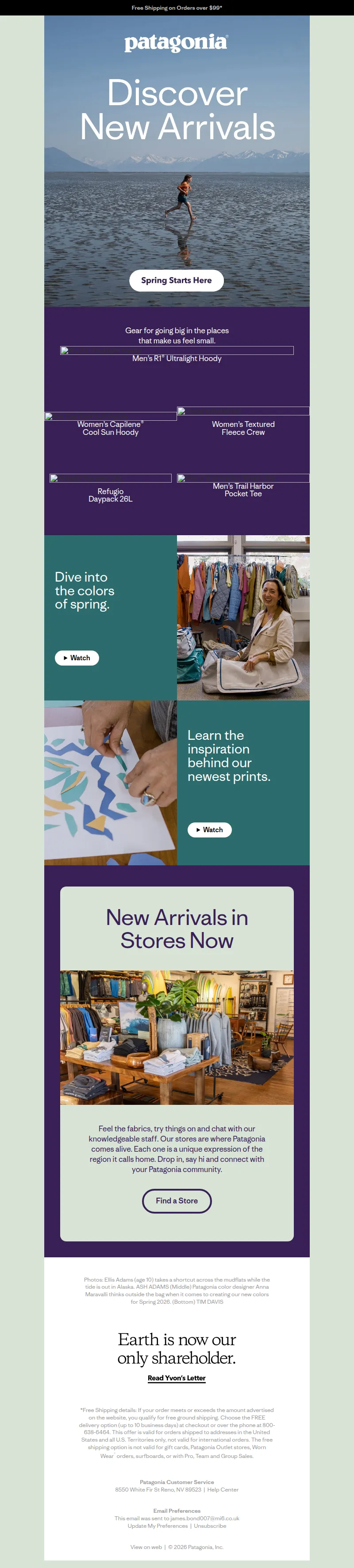 Email screenshot from Patagonia - Spring ’26 has landed
