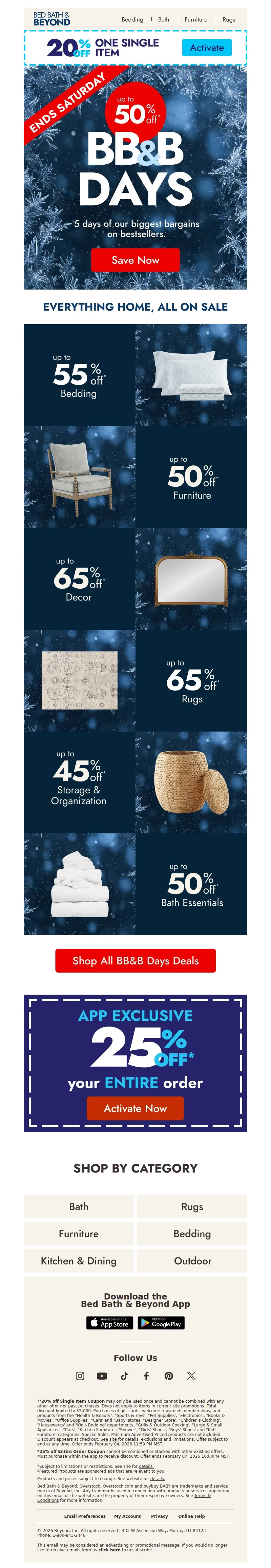 Email screenshot from Bed Bath & Beyond - BB&B Days Flash Sale starts now 🎉