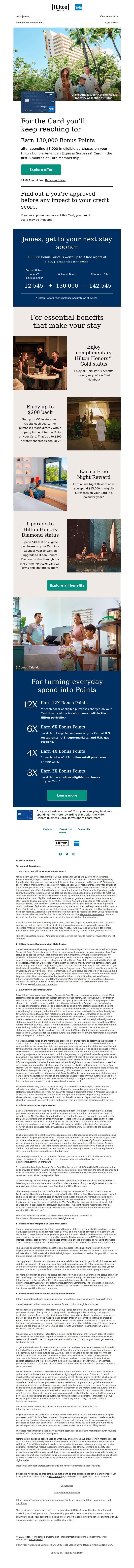 Email screenshot from Hilton Honors - Mr. Bond, earn 130K Bonus Points 😍