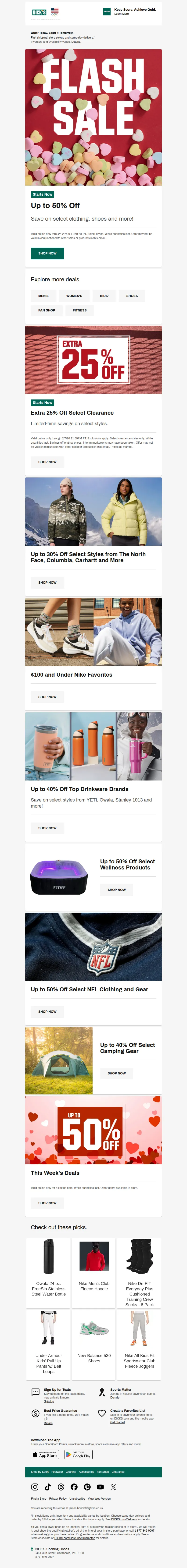 Email screenshot from Dick's | Flash Sale - [ Up to 50% off our 2-day flash SALE starts now ] 🙌